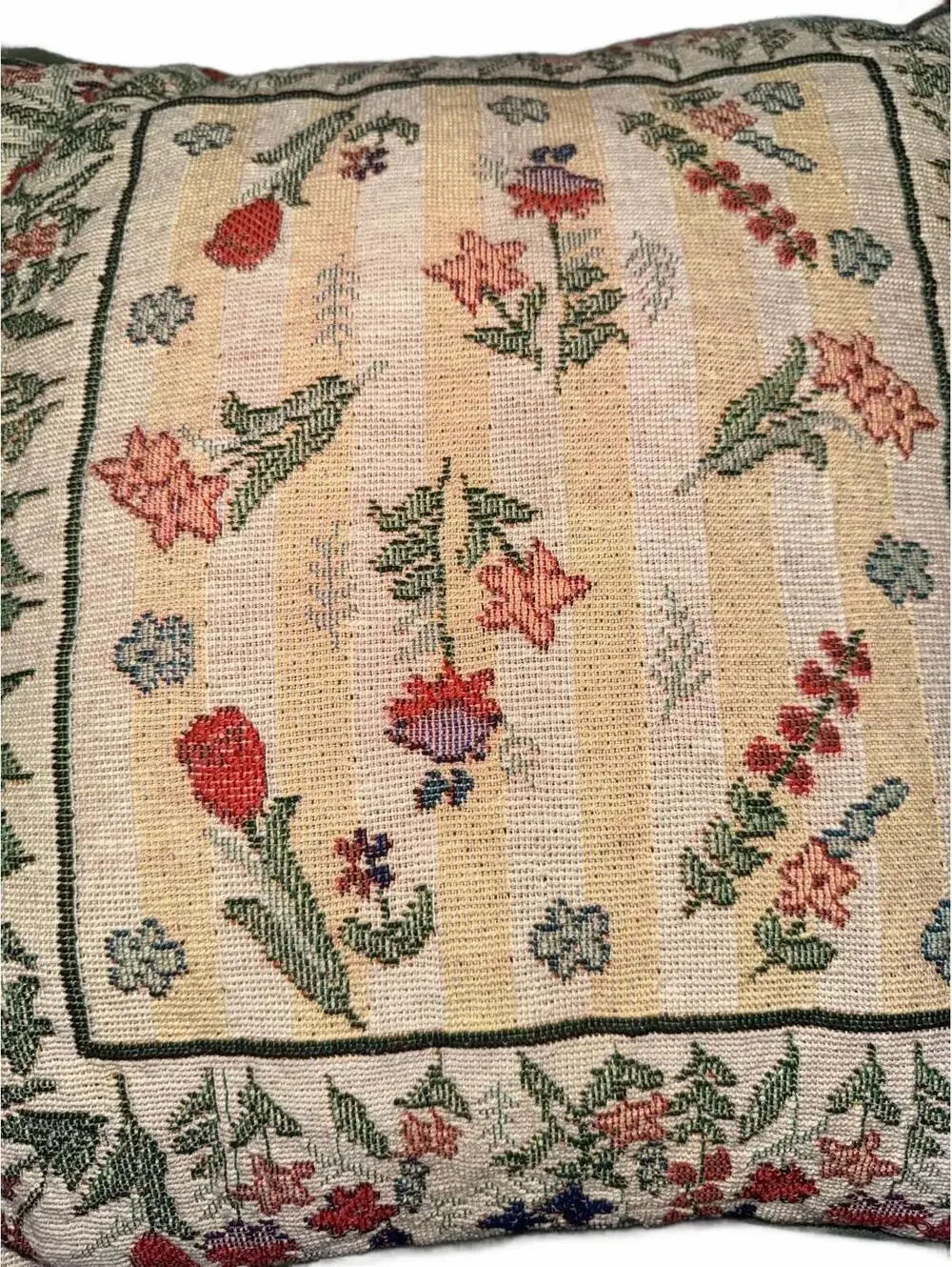 Vintage Floral Needlepoint Decorative Throw Pillow